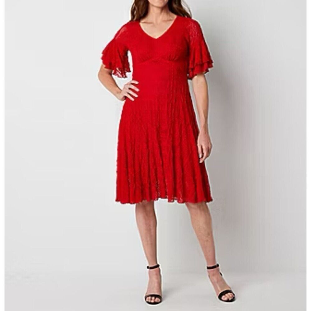 Rabbit Rabbit Rabbit Design Short Sleeve Lace Fit + Flare Dress Size 12